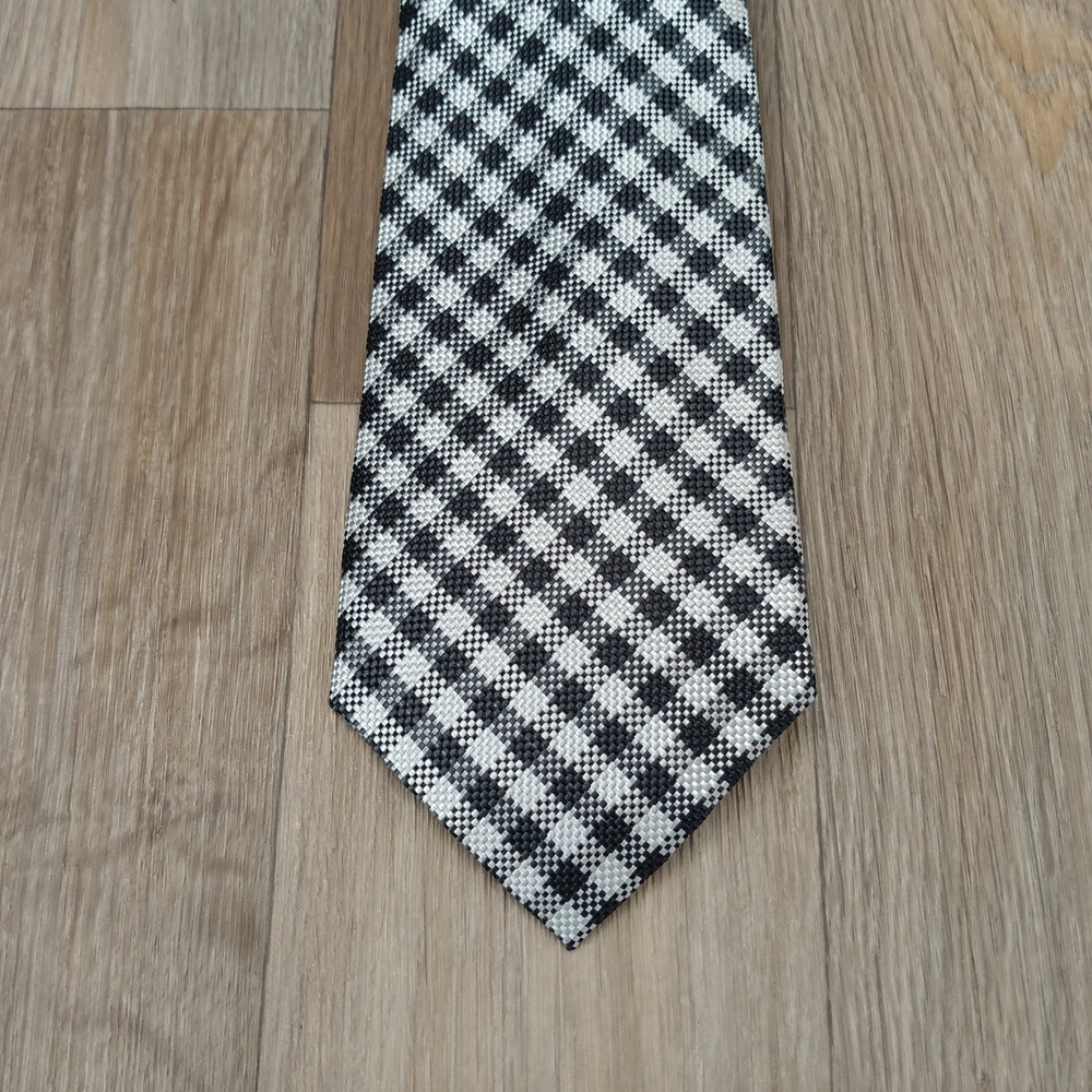 Burma Bibas Silk Necktie Black White Gingham Checkered Pattern Men's‎ Tie